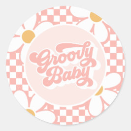 Adesivo Redondo Groovy Baby Pink Check Daisy
