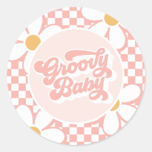 Adesivo Redondo Groovy Baby Pink Check Daisy