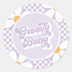 Adesivo Redondo Groovy Baby Purple Daisy Xadrez