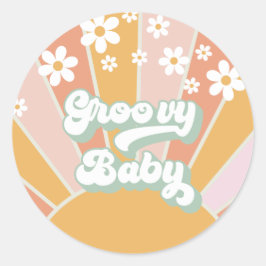Adesivo Redondo Groovy Baby Retro Sunshine Festa de Bebê Hippie