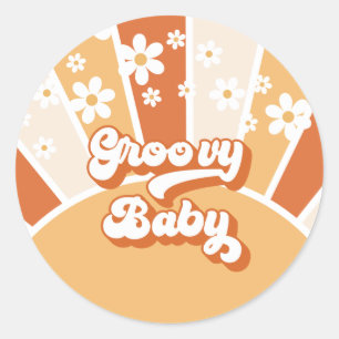 Adesivo Redondo Groovy Baby Retro Sunshine Festa de Bebê Hippie