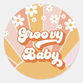 Adesivo Redondo Groovy Baby Retro Sunshine Festa de Bebê Hippie