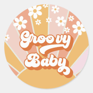 Adesivo Redondo Groovy Baby Retro Sunshine Festa de Bebê Hippie