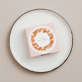 Adesivo Redondo Groovy Boho Laranja Floral Chá de Noiva Personaliz