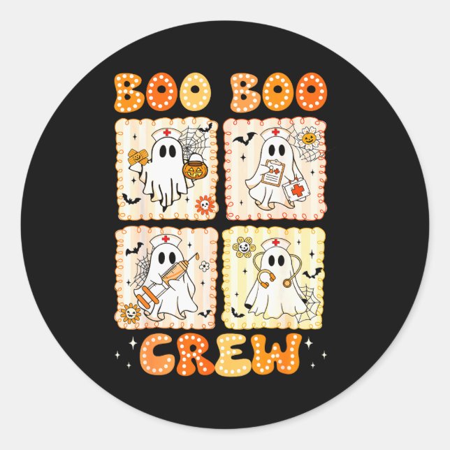 Adesivo Redondo Groovy Boo Boo Crew Nurse Funny Ghost Women Hallow (Frente)
