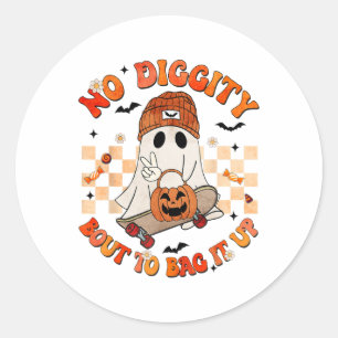Adesivo Redondo Groovy Boo Sem Diggidade Para Arrastar O Halloween