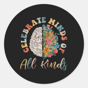 Adesivo Redondo Groovy Celebra Mentes De Todos Os Tipos De Neurodi