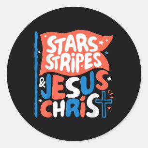Adesivo Redondo Groovy Christian Jesus Cristo Stars Stripes 4º