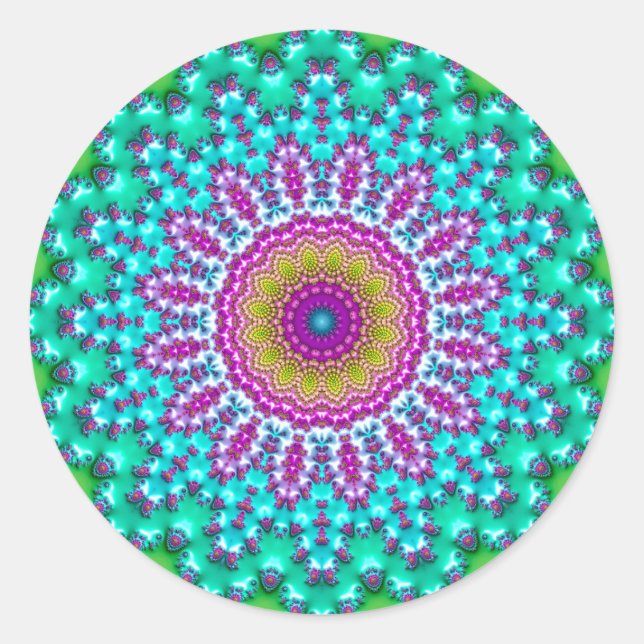 Adesivo Redondo Groovy Colorful Jewel Tone Boho Fractal Mandala (Frente)