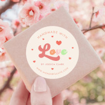 Groovy Colorido Retro Feito à Mão com Amor Coração