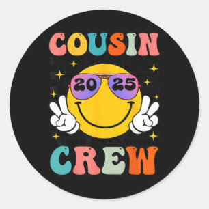 Adesivo Redondo Groovy Cousin Crew 2025 Summer Vacation Beach Fami