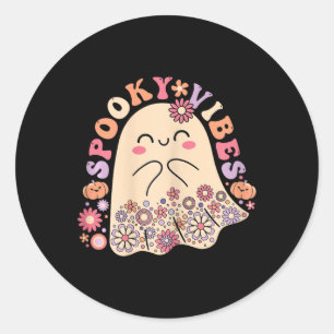 Adesivo Redondo Groovy Cute Kawaii Ghost Floral Spooky Vibes Hippi