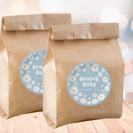 Adesivo Redondo Groovy Daisy Blue Retro Baby Boy Chá