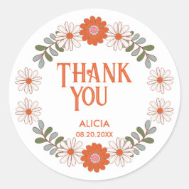 Adesivo Redondo Groovy Daisy Hippie Flower & Leaf Sticker