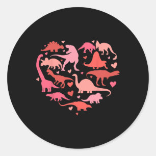 Adesivo Redondo Groovy Dinossaur Love Heart Rex Valentine Day Boy