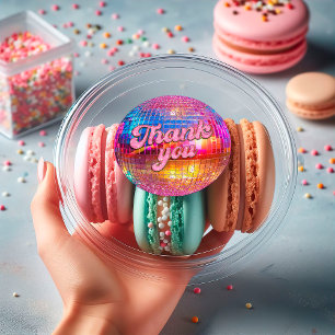 Adesivo Redondo Groovy Disco Ball Hot Pink Glitter Dourado Obrigad