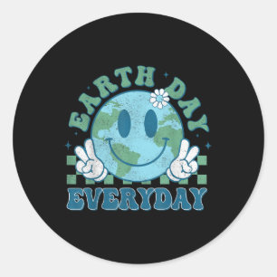 Adesivo Redondo Groovy Earth Day 2025 Todos Os Dias Sorria Face Sa