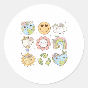 Adesivo Redondo Groovy Earth Day Camisas Homens Crianças Sorriem