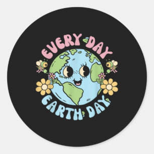 Adesivo Redondo Groovy Earth Day Professores Crianças Felizes Terr