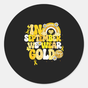 Adesivo Redondo Groovy em setembro use dourado câncer infantil