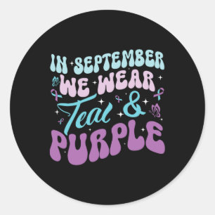 Adesivo Redondo Groovy Em Setembro Vestimos Teal E Roxo Suicid