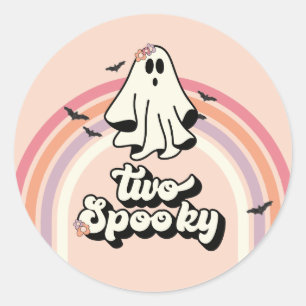 Adesivo Redondo groovy Fantasma retrô Halloween Dois Assustadores 