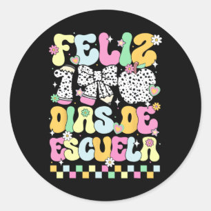 Adesivo Redondo Groovy Feliz 100 Dias De Escuela 100 Dias De Escol