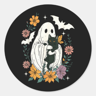 Adesivo Redondo Groovy Floral Halloween Assustador Fantasma Segura