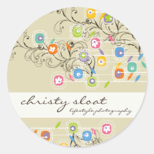 Adesivo Redondo Groovy Flower Garden Whimsical Colorful Floral