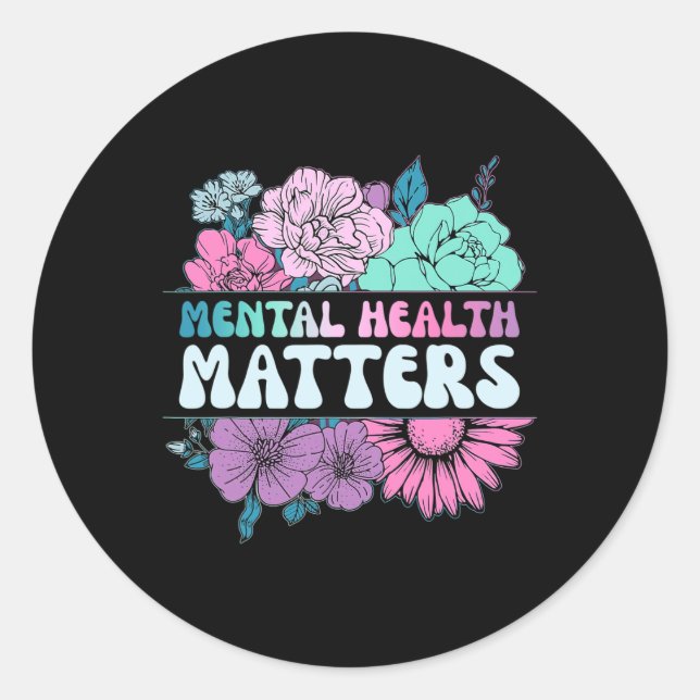 Adesivo Redondo Groovy Flower Retro Mental Health Importa Awarenes (Frente)