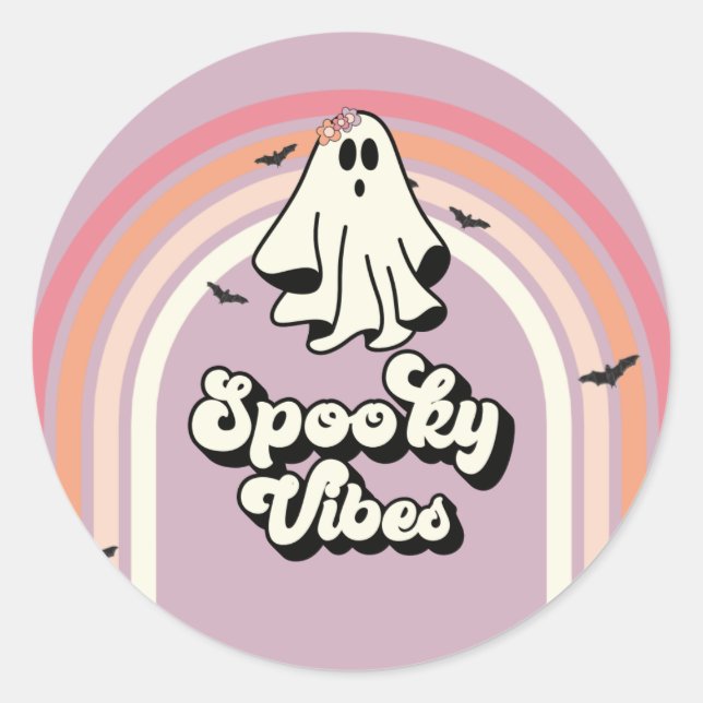 Adesivo Redondo groovy Ghost retro Halloween Spooky Vibes Aniversá (Frente)