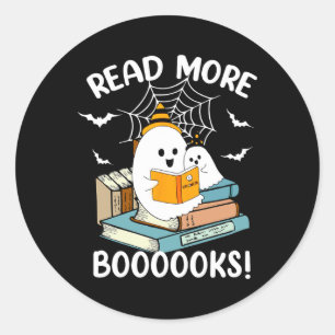 Adesivo Redondo Groovy Halloween Ghost Leia Mais Livros Bibliotecá