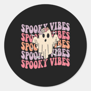 Adesivo Redondo Groovy Halloween Spooky Vibes Retro Fantasma Flora