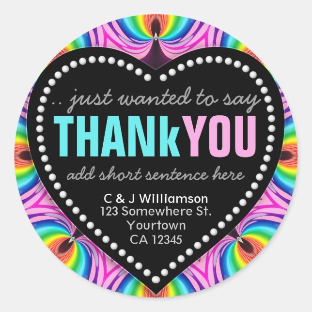 Adesivo Redondo Groovy Happy Neon, Divertido, Obrigado, Pau Redond (Frente)