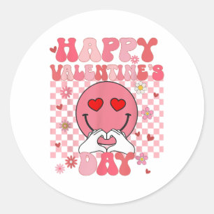 Adesivo Redondo Groovy Happy Valentines Day Mens Mulheres Casal Ma