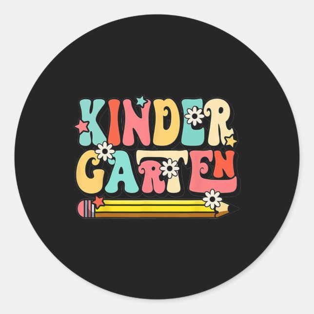 Adesivo Redondo Groovy Hello Jardim de Infância Vibes Retro Profes (Frente)