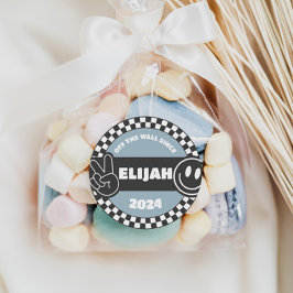 Adesivo Redondo Groovy Hippie Birthday, skate controlado para rapa