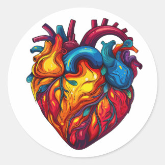 Adesivo Redondo Groovy Human Heart Anatomy Design | Cores retrorre