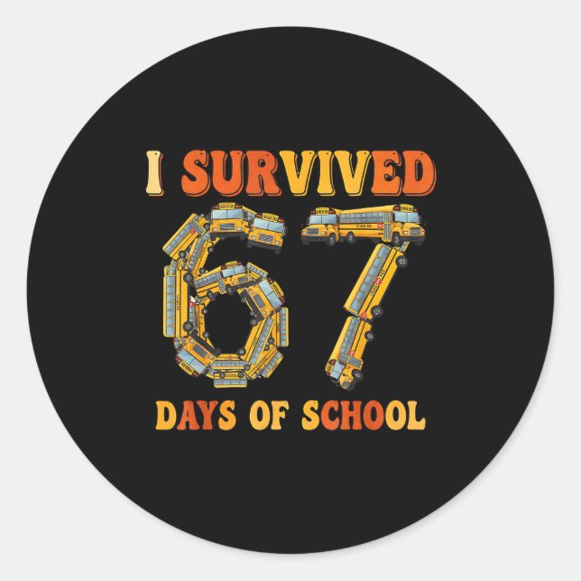 Adesivo Redondo Groovy I Survived 67 Days Of School Funny 67 Meme  (Frente)