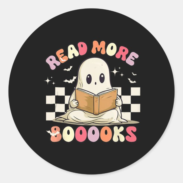 Adesivo Redondo Groovy Leia Mais Livros Ghost Boo Engraçado (Frente)