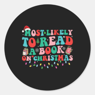 Adesivo Redondo Groovy Natal Mais Propenso A Ler Um Livro No Chr