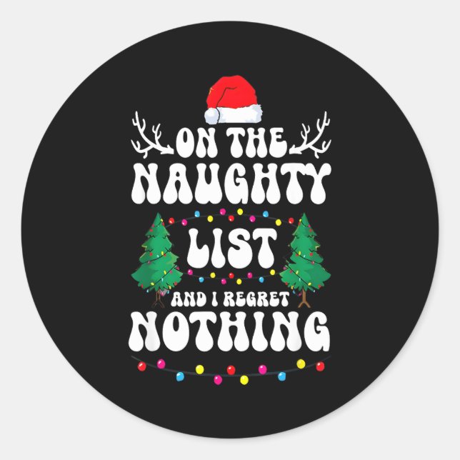 Adesivo Redondo Groovy Naughty List Christmas Xmas Santa Mens Wome (Frente)
