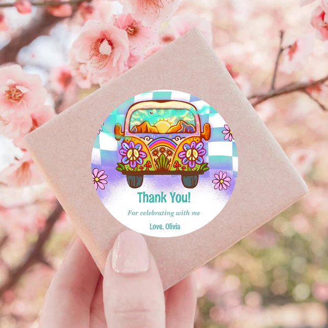 Adesivo Redondo Groovy Obrigado Boho Floral Rainbow (Criador carregado)