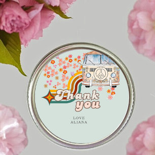Adesivo Redondo Groovy Obrigado Daisy Boho Floral Van Favor