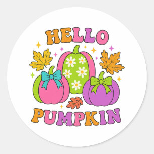 Adesivo Redondo Groovy Olá Abóbora Retro Outono Halloween