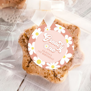 Adesivo Redondo Groovy One Boho Retro Daisy Party - primeiro anive