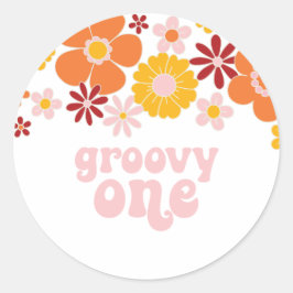 Adesivo Redondo Groovy One Floral Retro 1º aniversário