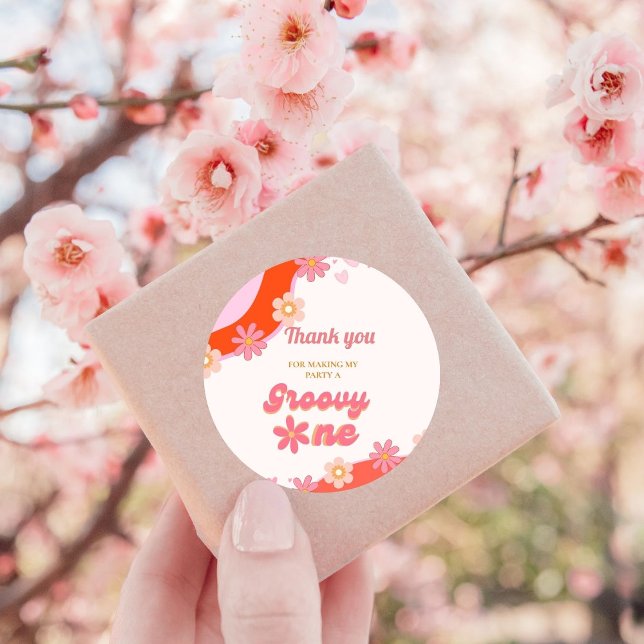 Adesivo Redondo Groovy One Party Boho Retro Daisy (Criador carregado)