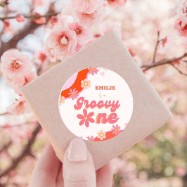 Adesivo Redondo Groovy One Party Boho Retro Daisy