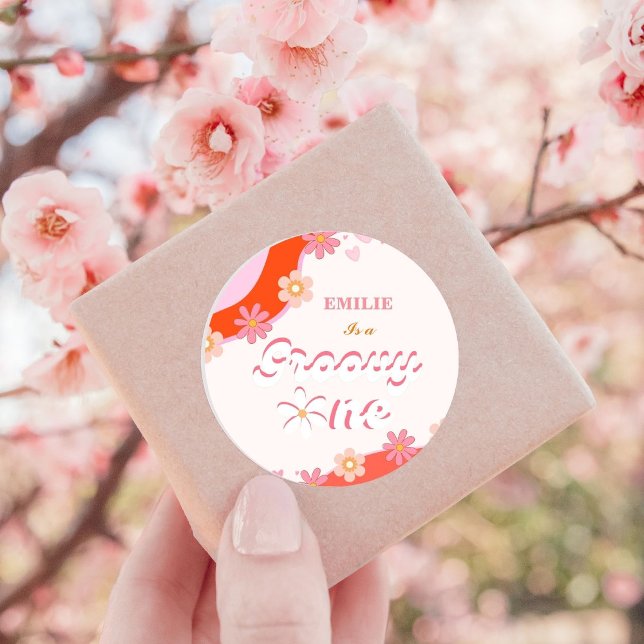 Adesivo Redondo Groovy One Party Boho Retro Daisy (Criador carregado)